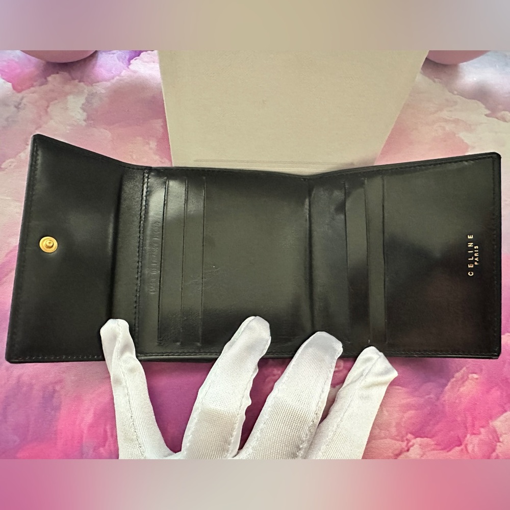 Vintage Celine Paris Unisex Wallet (EVC; Black/Gold) - Picture 4 of 10